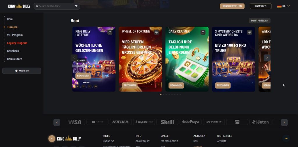 King Billy – Code FSBONUS50 und 50x Umsatz für Elvis Frog Trueways